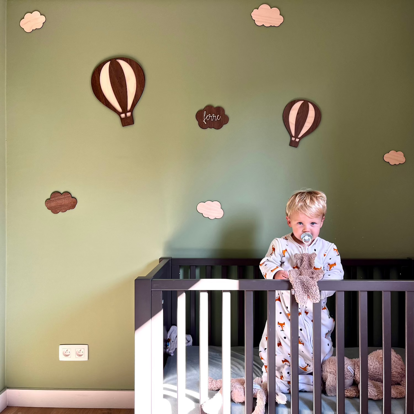 Heteluchtballon set met gepersonaliseerde wolkjes