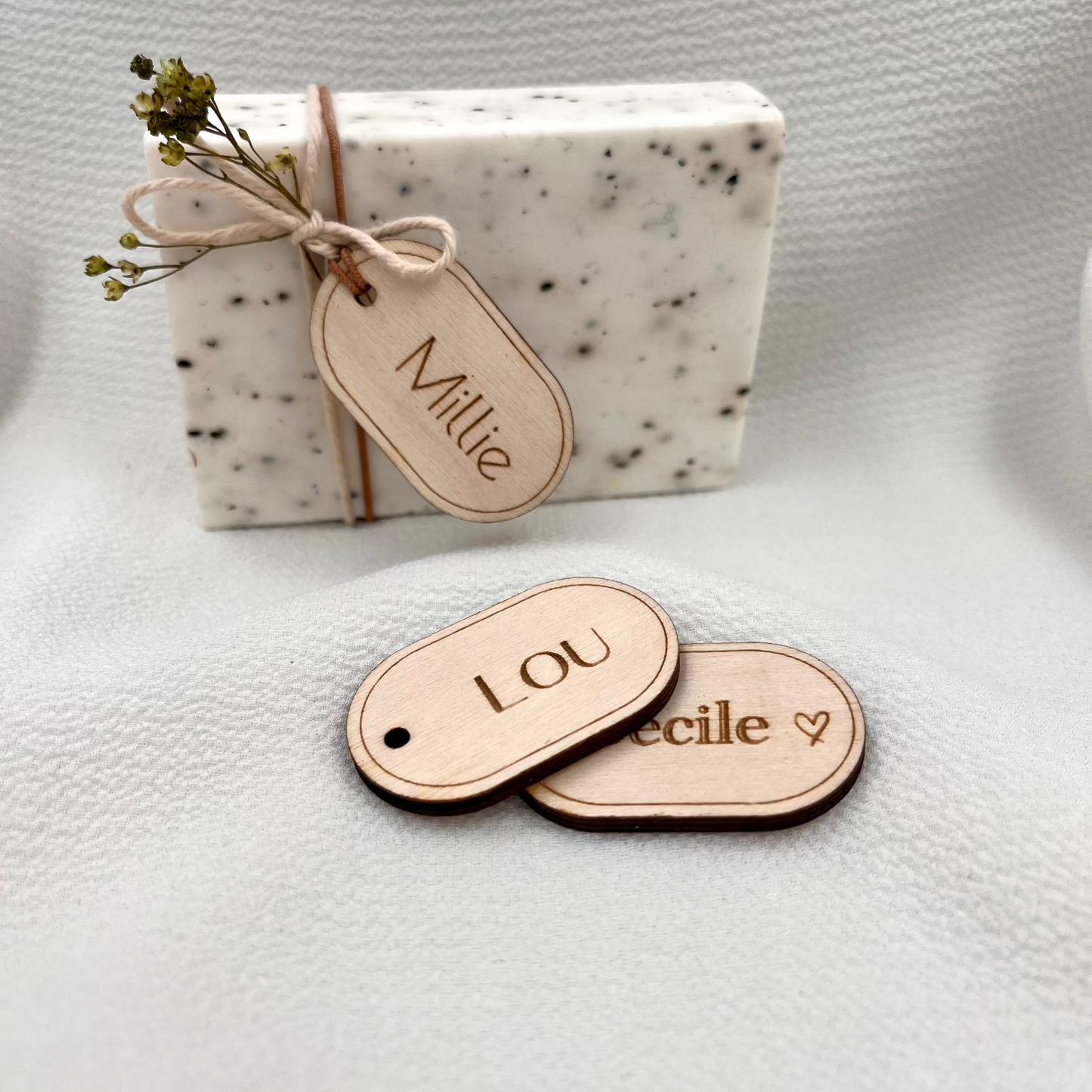 Ovaal houten label doopsuiker DIY set van 10st