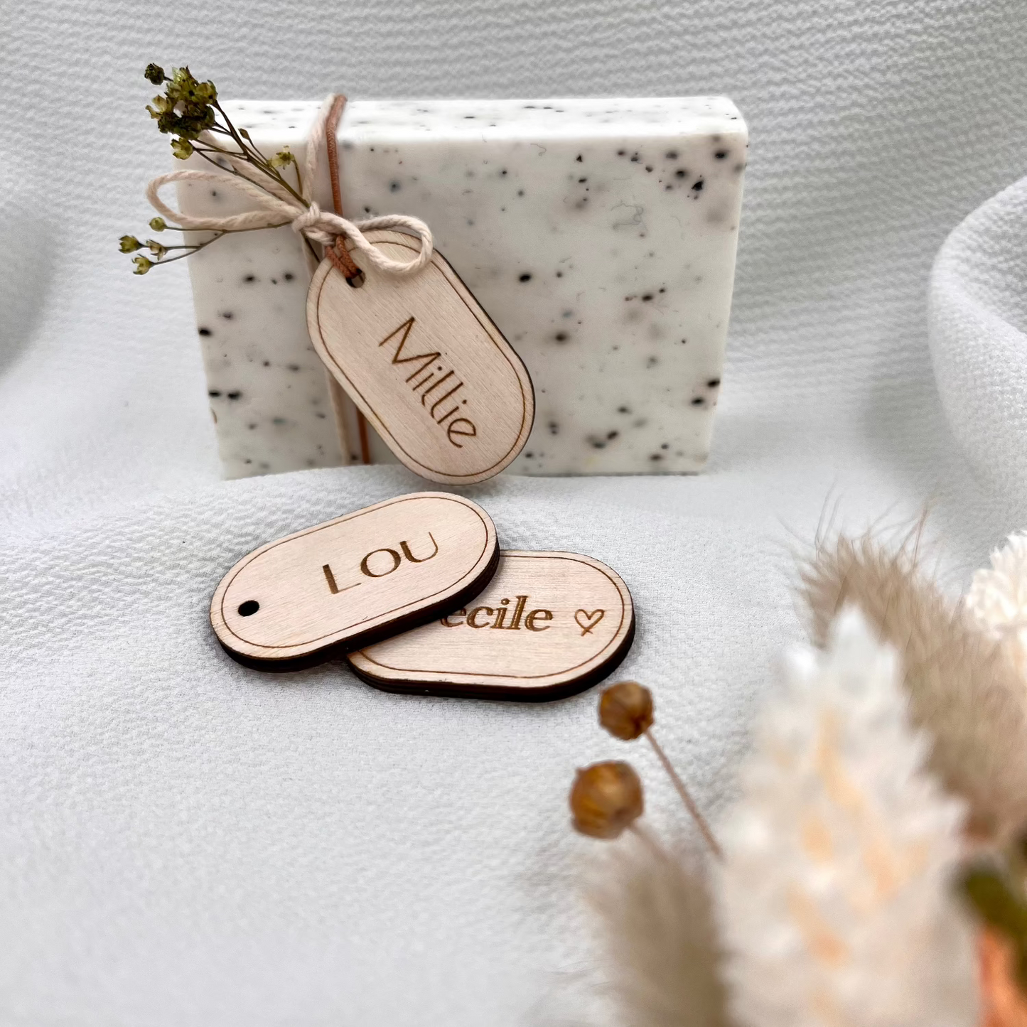 Ovaal houten label doopsuiker DIY set van 10st