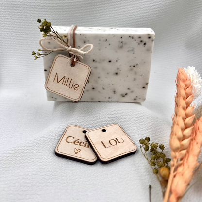 Vierkant houten label doopsuiker DIY set van 10st